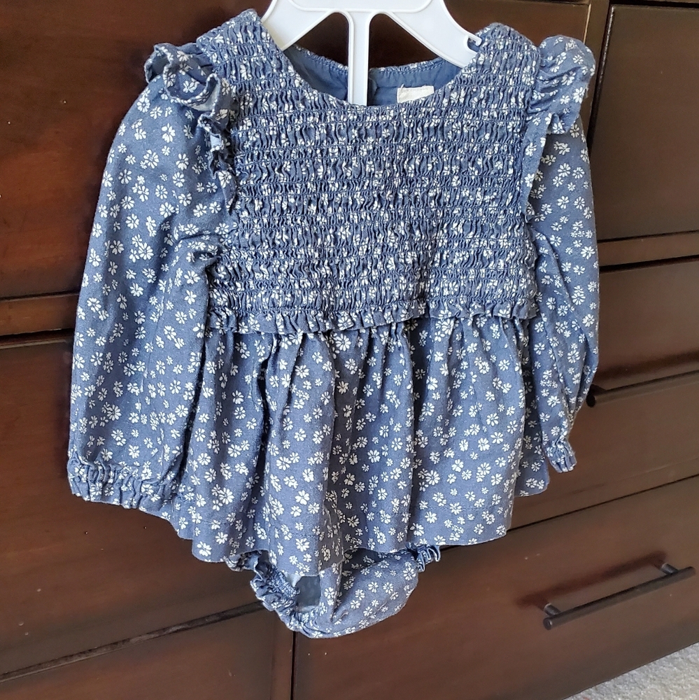 Floral Blue Smocked Ruffle Top